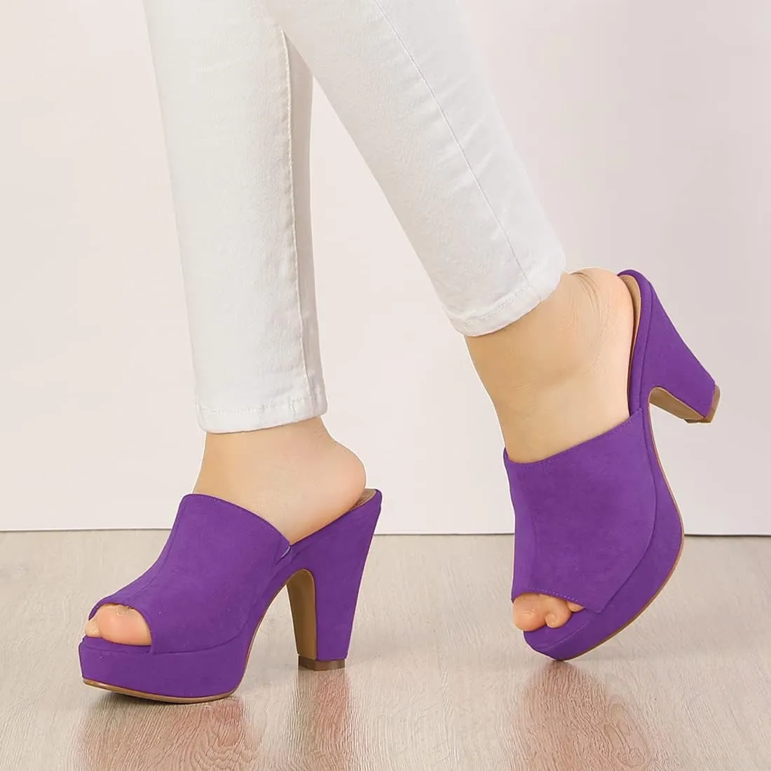 Allegra K Women's Open Toe Platform Chunky Heel Slides Sandals