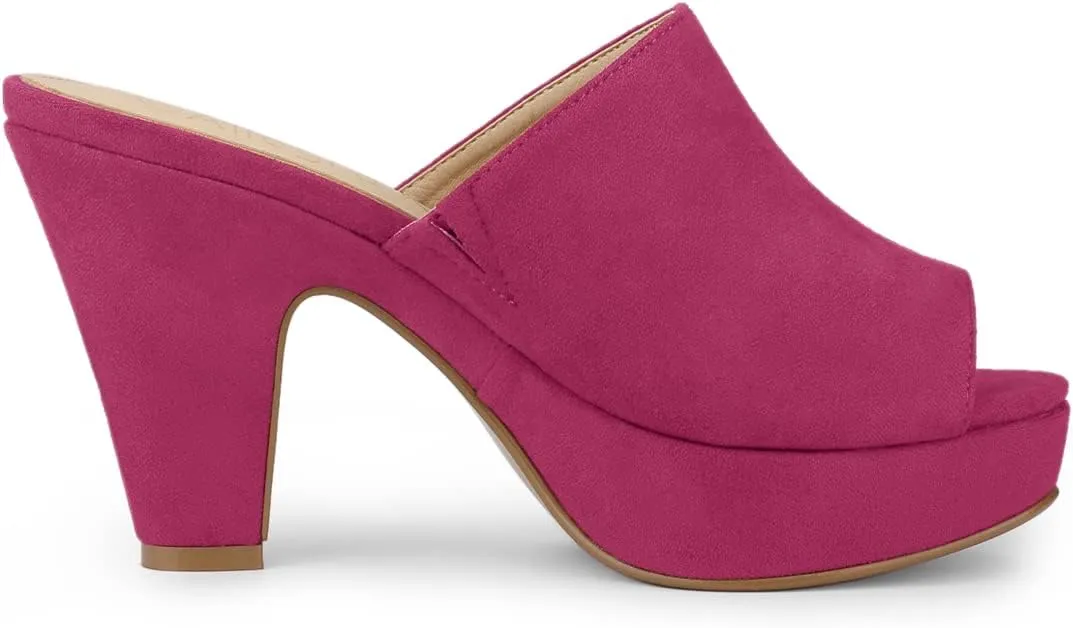 Allegra K Women's Open Toe Platform Chunky Heel Slides Sandals
