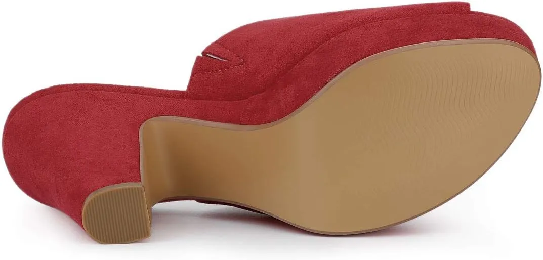 Allegra K Women's Open Toe Platform Chunky Heel Slides Sandals