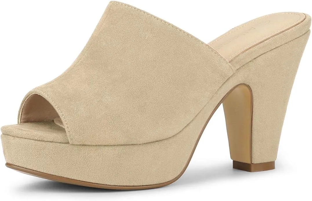 Allegra K Women's Open Toe Platform Chunky Heel Slides Sandals