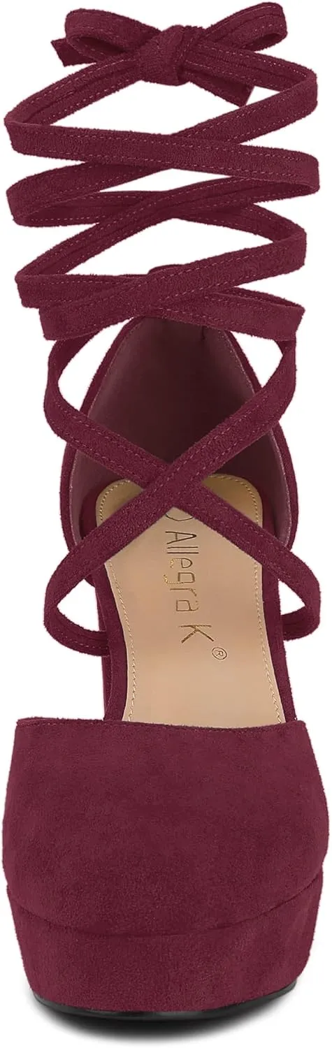 Allegra K Women's Platform Block Heel Lace Up Pumps Sandals
