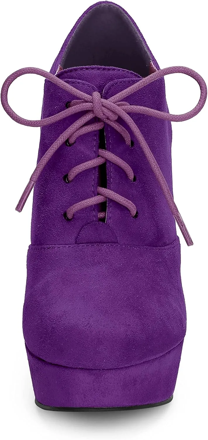 Allegra K Women's Platform Chunky Heel Lace Up Booties