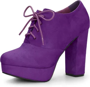 Allegra K Women's Platform Chunky Heel Lace Up Booties