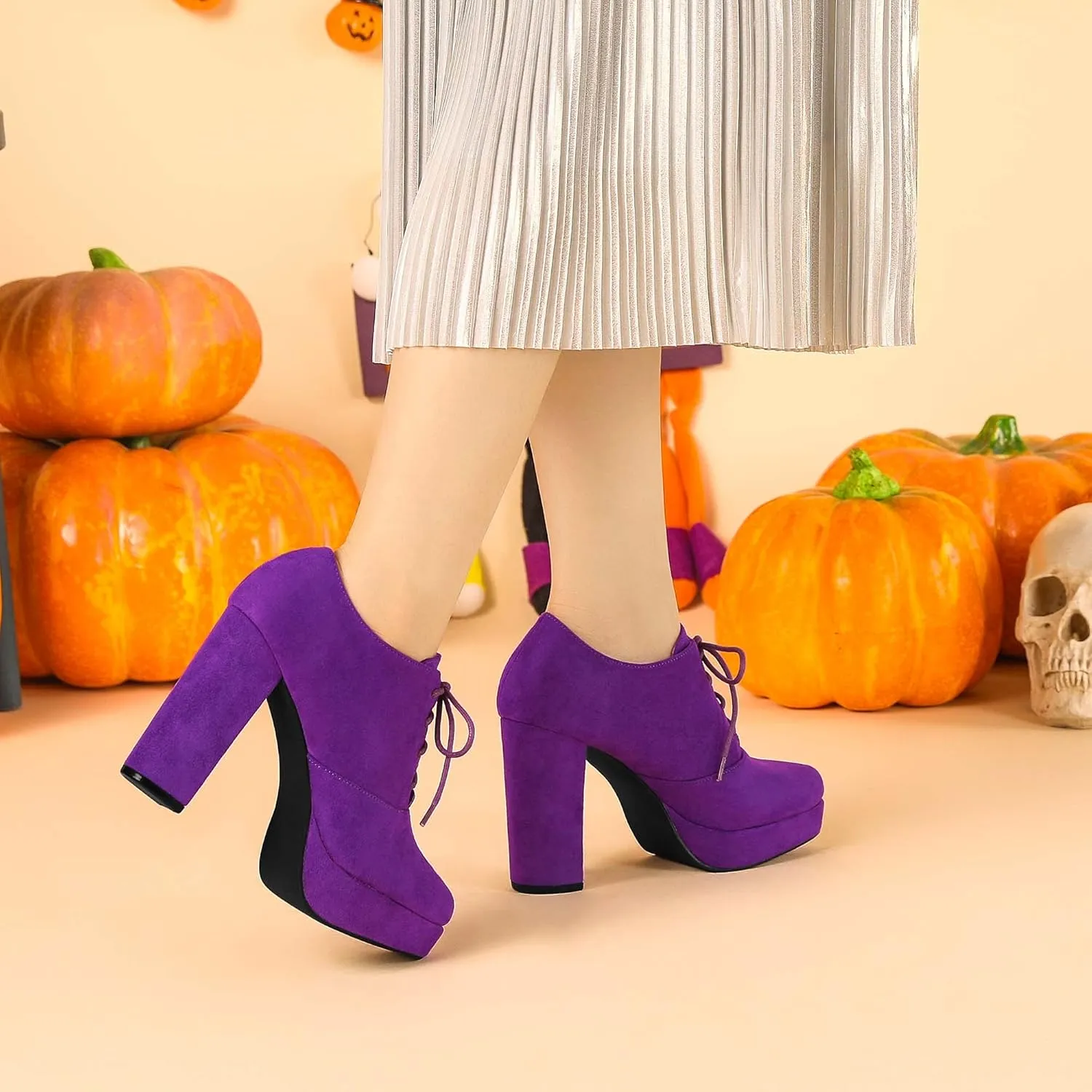 Allegra K Women's Platform Chunky Heel Lace Up Booties