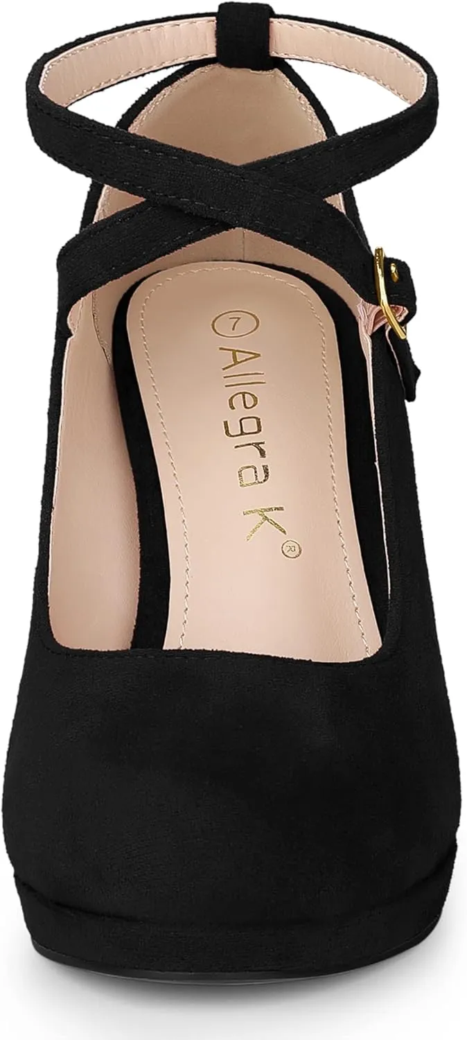 Allegra K Women's Platform Cross Strap Stiletto Heels Mary Jane Pumps