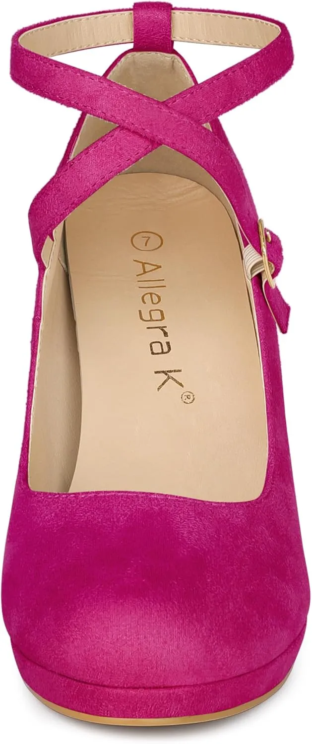 Allegra K Women's Platform Cross Strap Stiletto Heels Mary Jane Pumps
