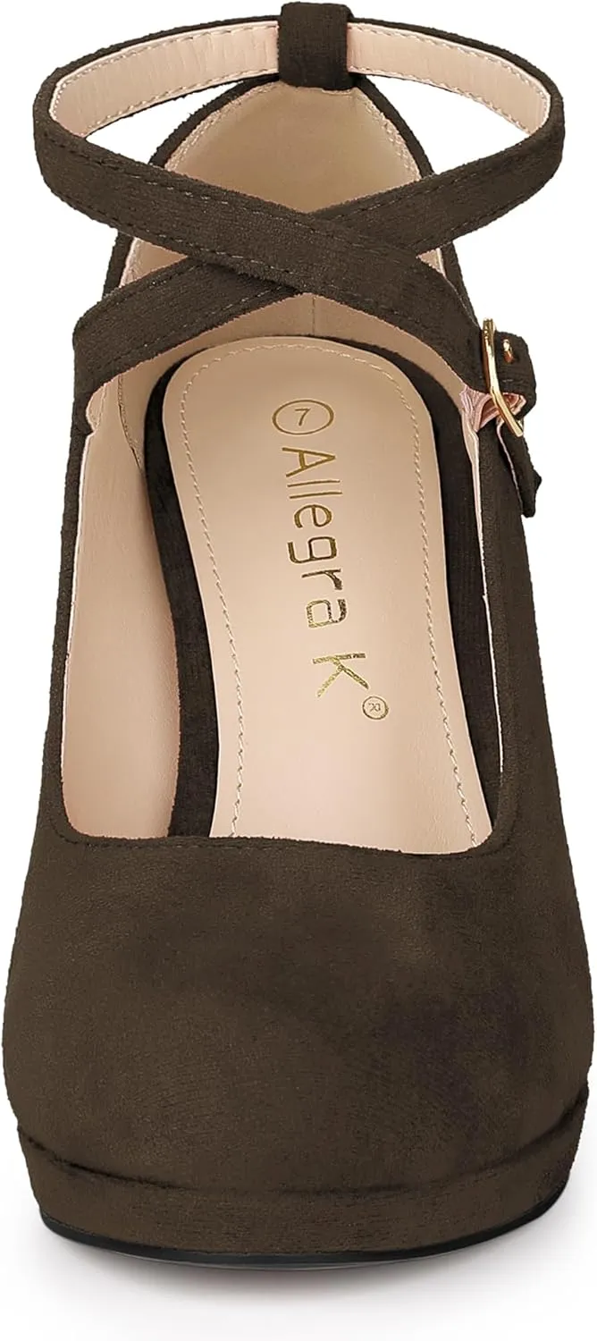 Allegra K Women's Platform Cross Strap Stiletto Heels Mary Jane Pumps