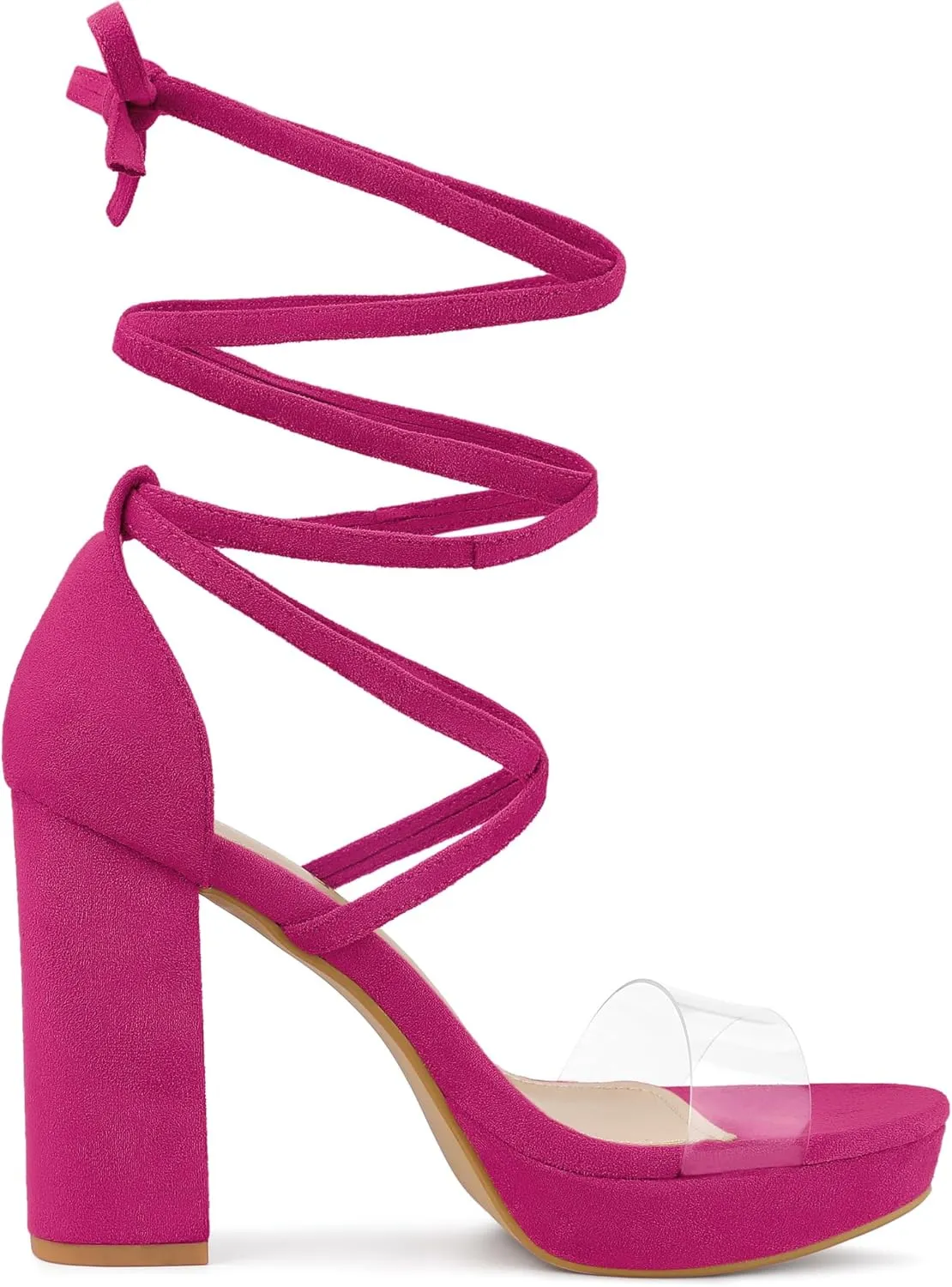 Allegra K Women's Platform Lace Up Clear Chunky Heels Sandals