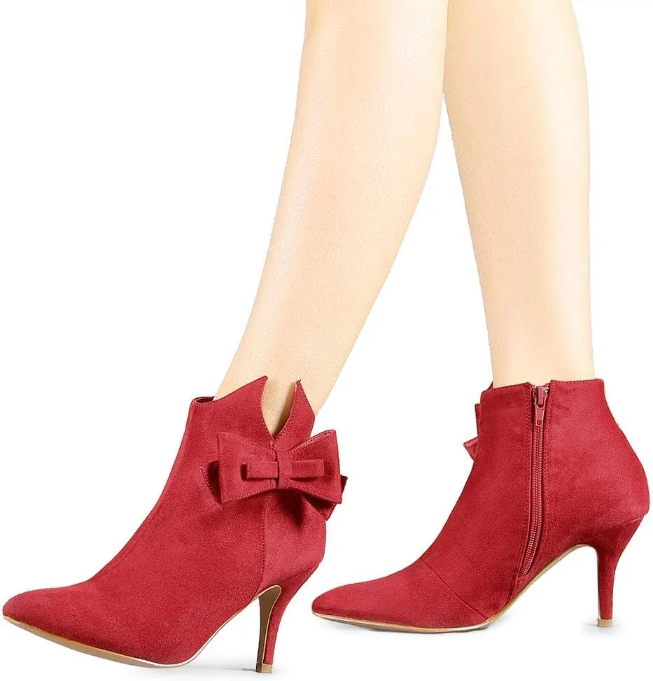 Allegra K Women's Point Toe Bow Stiletto Heel Ankle Boots