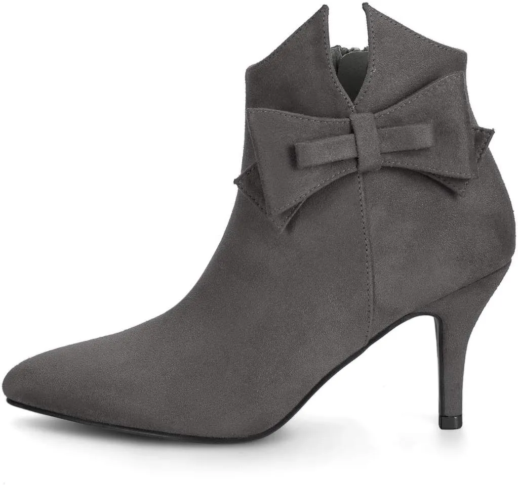Allegra K Women's Point Toe Bow Stiletto Heel Ankle Boots