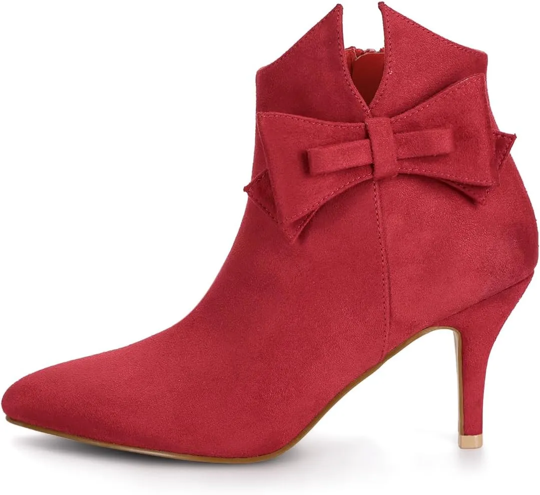 Allegra K Women's Point Toe Bow Stiletto Heel Ankle Boots