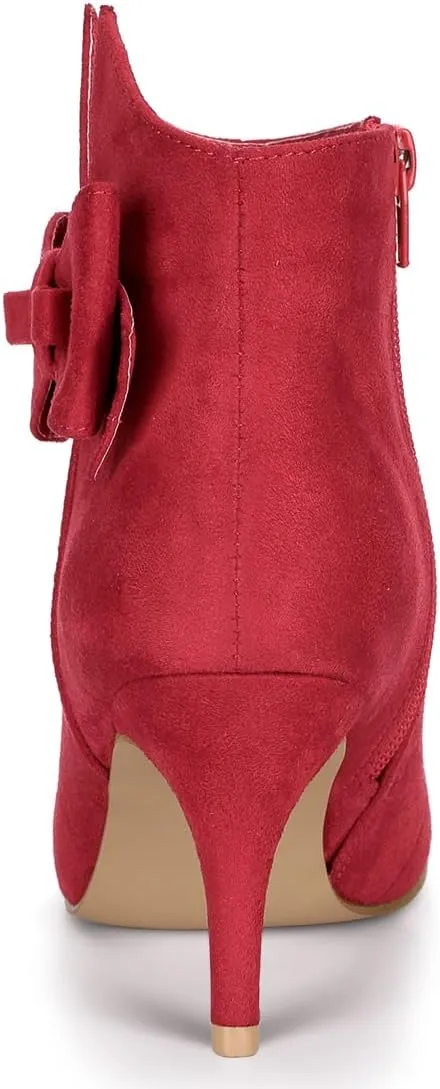 Allegra K Women's Point Toe Bow Stiletto Heel Ankle Boots