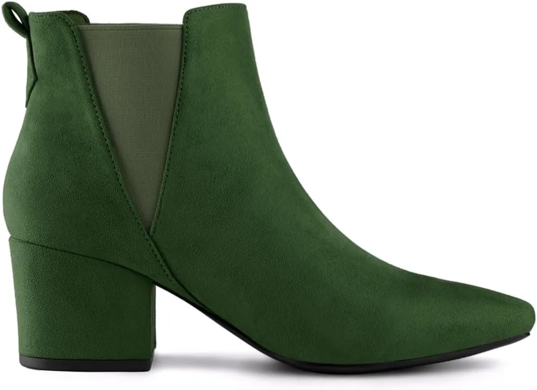 Allegra K Women's Pointed Toe Block Heel Ankle Chelsea Boots