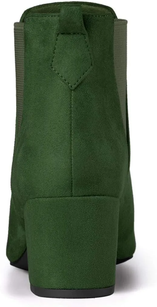 Allegra K Women's Pointed Toe Block Heel Ankle Chelsea Boots