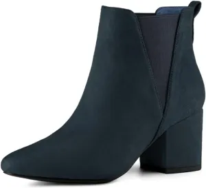Allegra K Women's Pointed Toe Block Heel Ankle Chelsea Boots