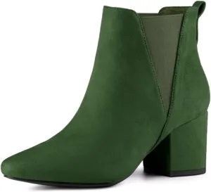 Allegra K Women's Pointed Toe Block Heel Ankle Chelsea Boots