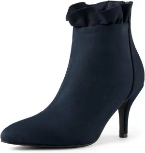 Allegra K Women's Pointed Toe Stiletto Heel Ruffle Ankle Boots