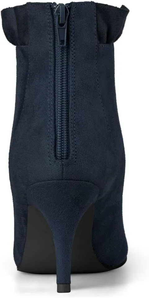 Allegra K Women's Pointed Toe Stiletto Heel Ruffle Ankle Boots
