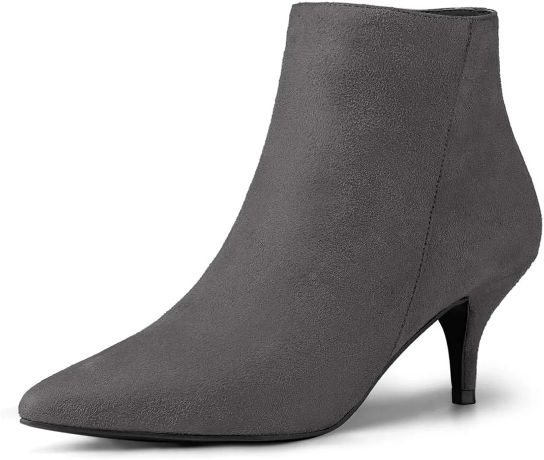 Allegra K Women's Pointed Toe Zip Stiletto Kitten Heel Ankle Booties