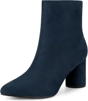 Allegra K Women's Pointy Toe Side Zip Block Heel Ankle Boots