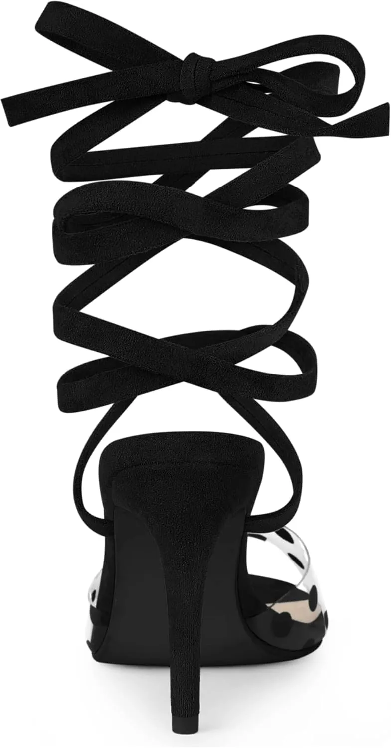 Allegra K Women's Polka Dots Clear Lace Up Stiletto Heels Sandals