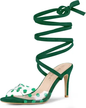 Allegra K Women's Polka Dots Clear Lace Up Stiletto Heels Sandals