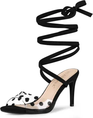 Allegra K Women's Polka Dots Clear Lace Up Stiletto Heels Sandals