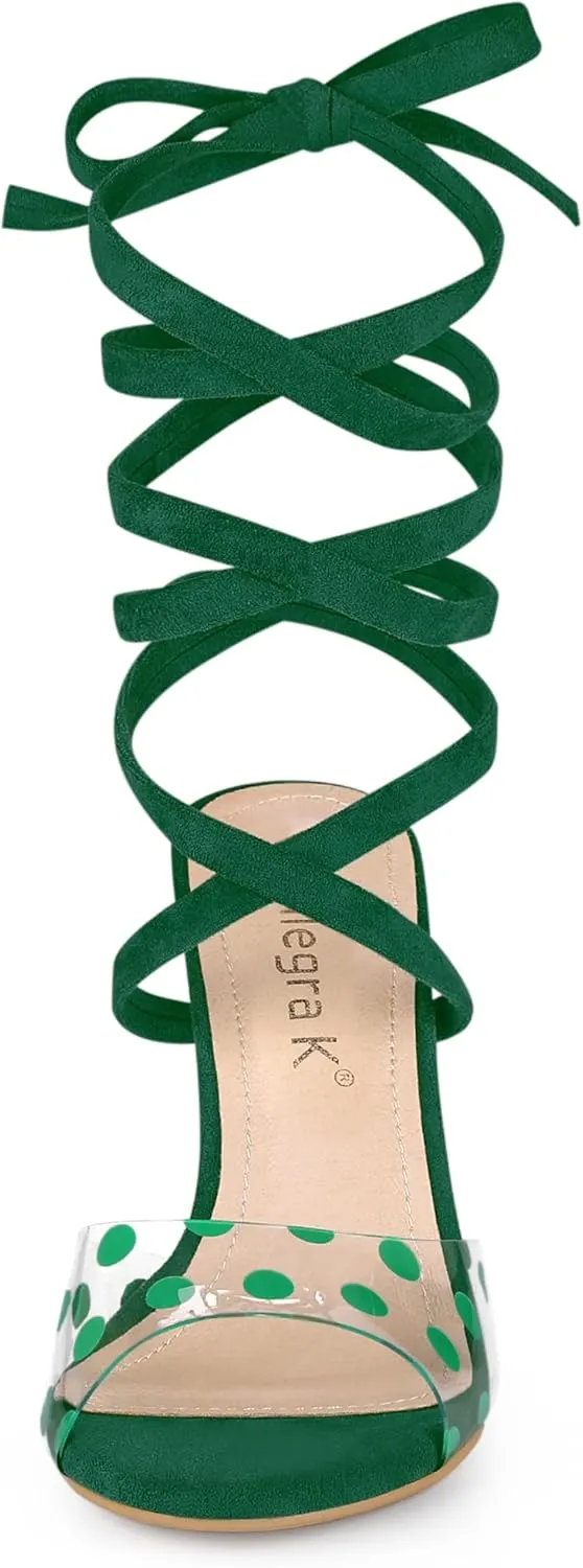 Allegra K Women's Polka Dots Clear Lace Up Stiletto Heels Sandals