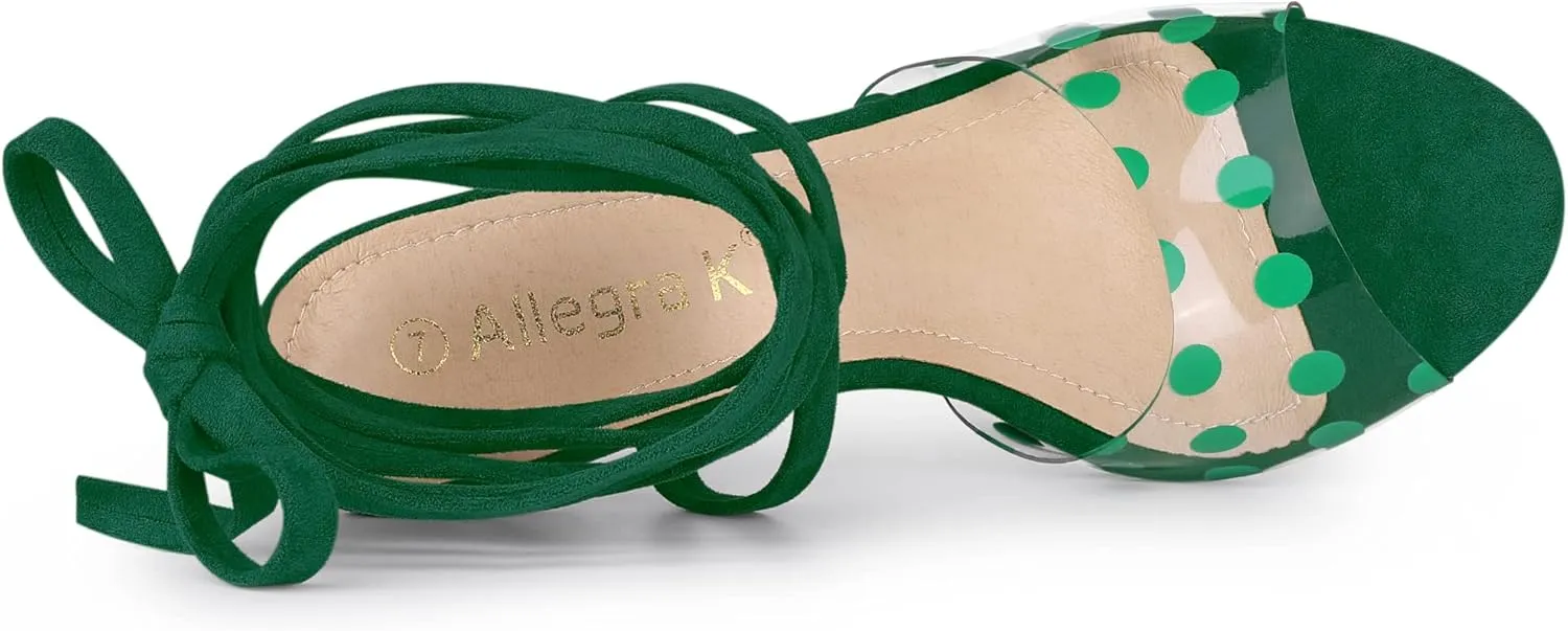 Allegra K Women's Polka Dots Clear Lace Up Stiletto Heels Sandals