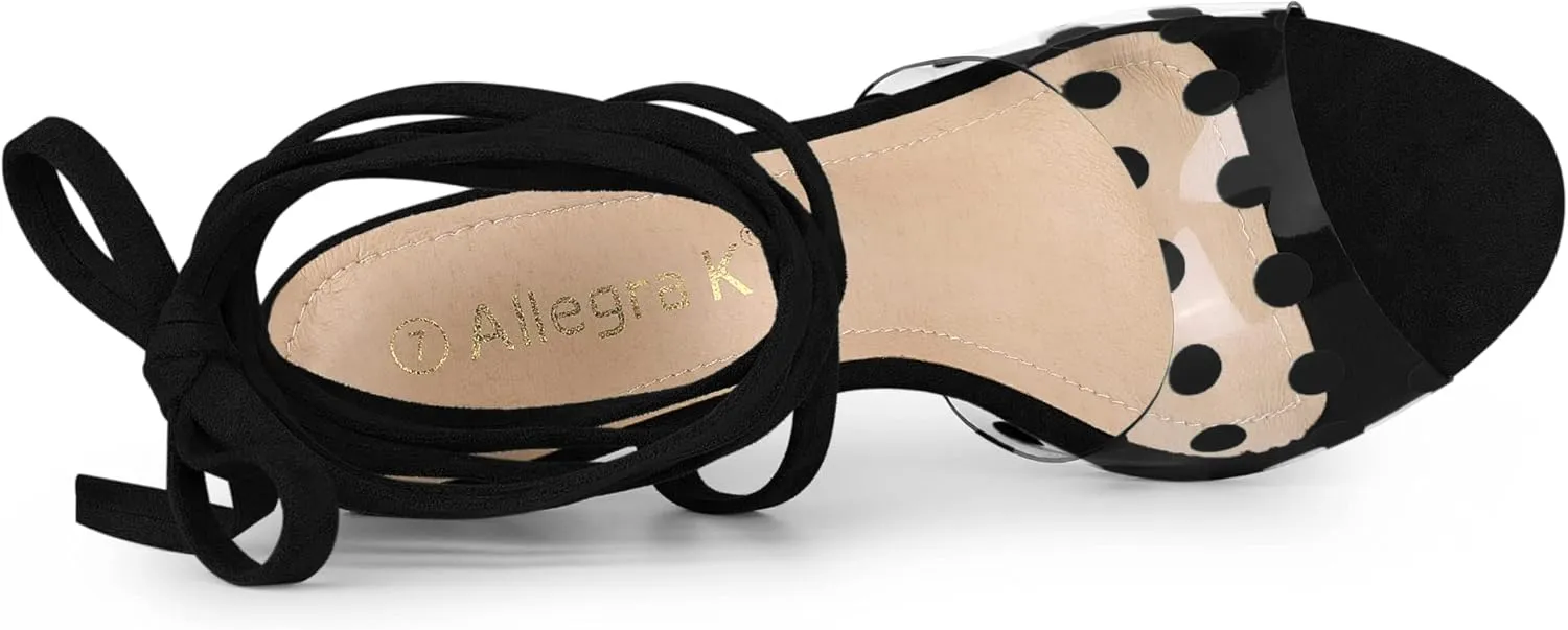 Allegra K Women's Polka Dots Clear Lace Up Stiletto Heels Sandals