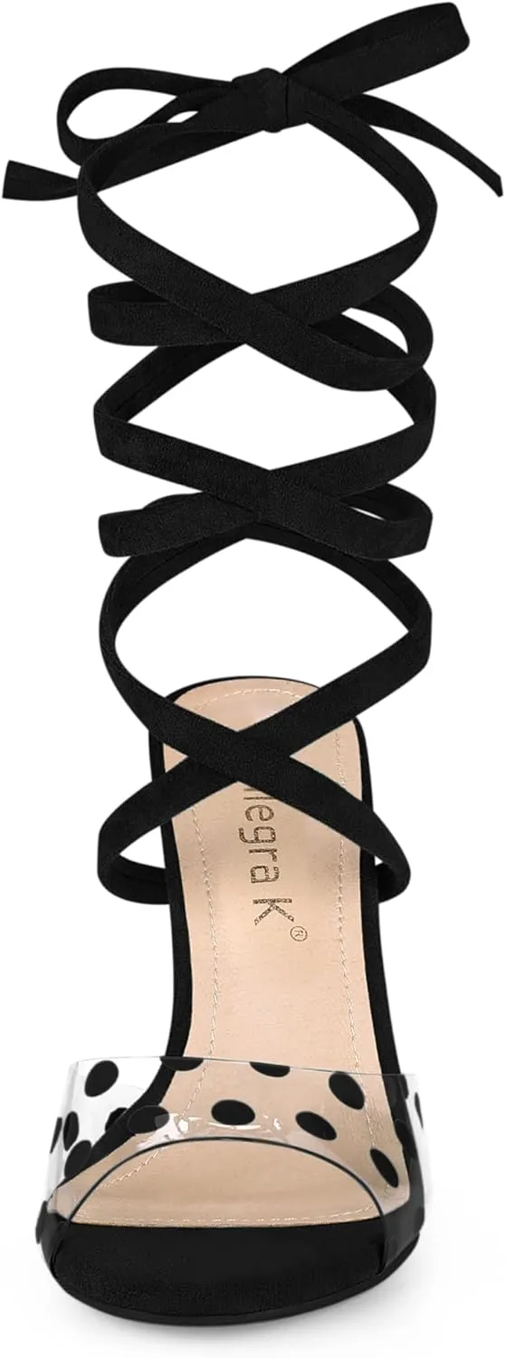 Allegra K Women's Polka Dots Clear Lace Up Stiletto Heels Sandals
