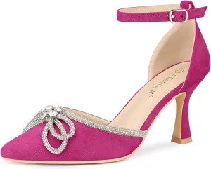 Allegra K Women's Rhinestones Bow Ankle Strap Stiletto Heel Sandals Pumps