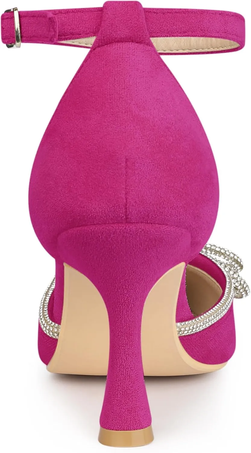 Allegra K Women's Rhinestones Bow Ankle Strap Stiletto Heel Sandals Pumps