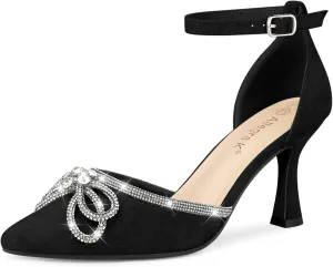 Allegra K Women's Rhinestones Bow Ankle Strap Stiletto Heel Sandals Pumps