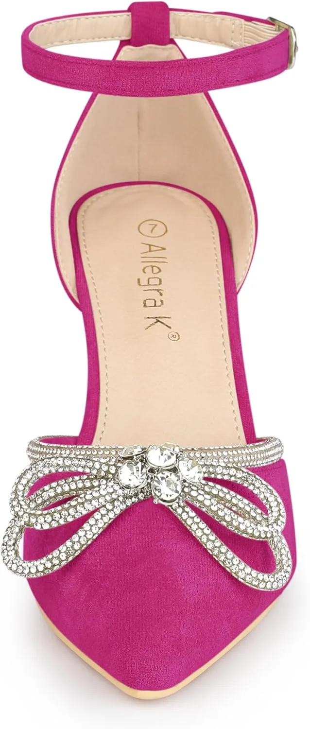 Allegra K Women's Rhinestones Bow Ankle Strap Stiletto Heel Sandals Pumps