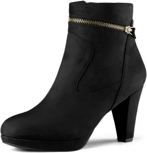 Allegra K Women's Round Toe Ankle Mid Heel Boots