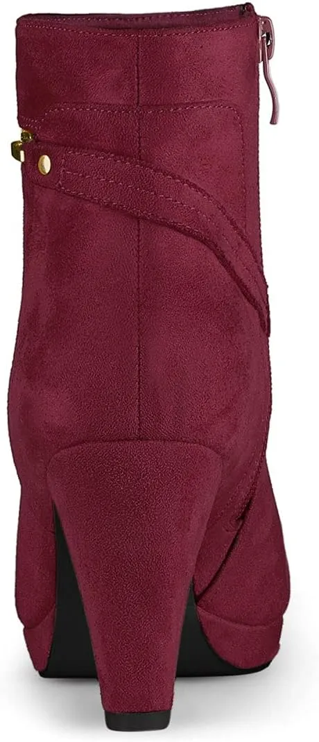 Allegra K Women's Round Toe Ankle Mid Heel Boots