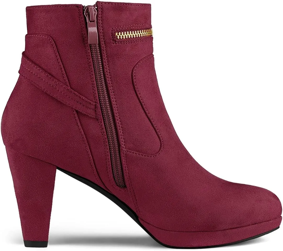 Allegra K Women's Round Toe Ankle Mid Heel Boots