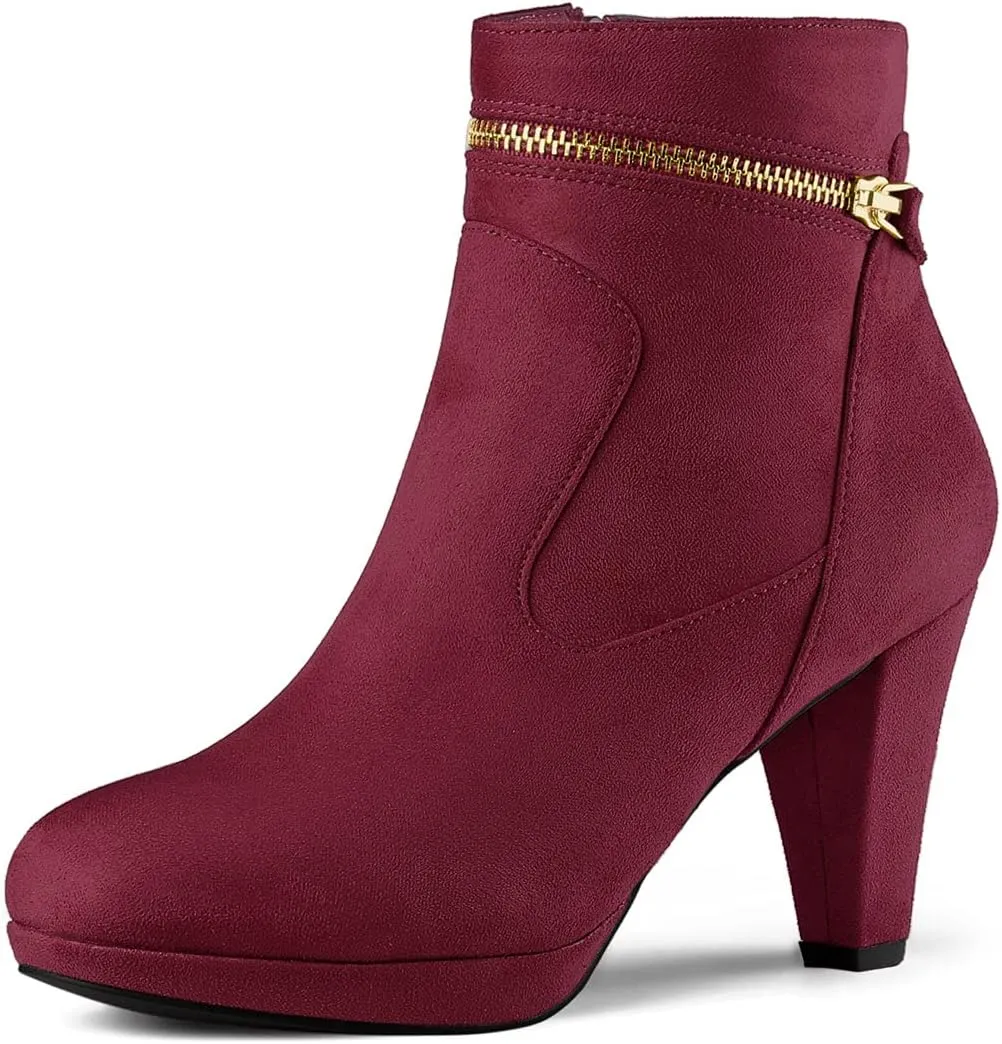 Allegra K Women's Round Toe Ankle Mid Heel Boots