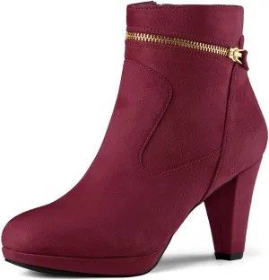 Allegra K Women's Round Toe Ankle Mid Heel Boots