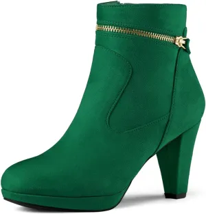Allegra K Women's Round Toe Ankle Mid Heel Boots