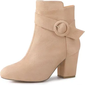 Allegra K Women's Round Toe Block Heel Nude Ankle Booties 6 M US