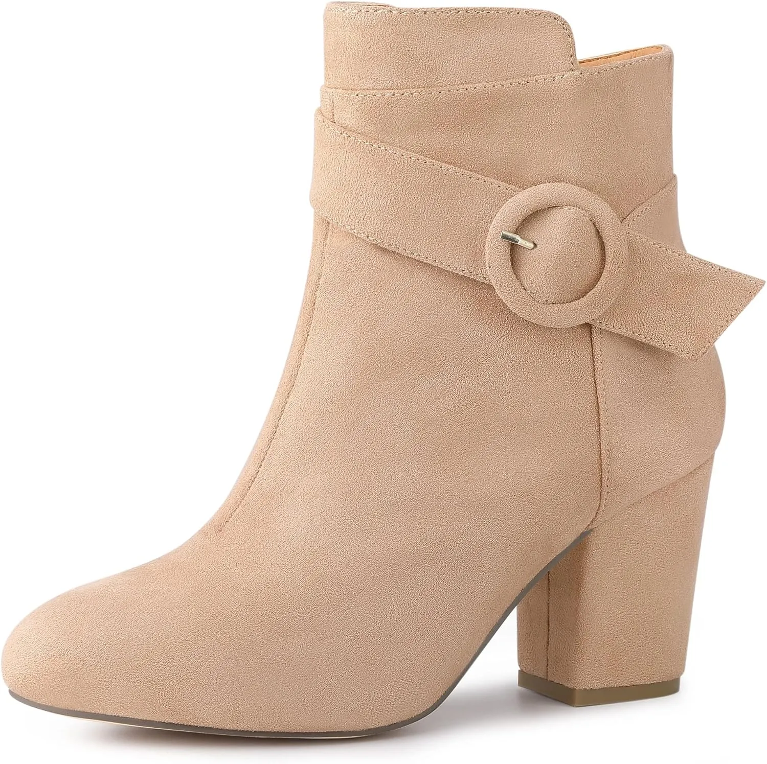 Allegra K Women's Round Toe Block Heel Nude Ankle Booties 6 M US