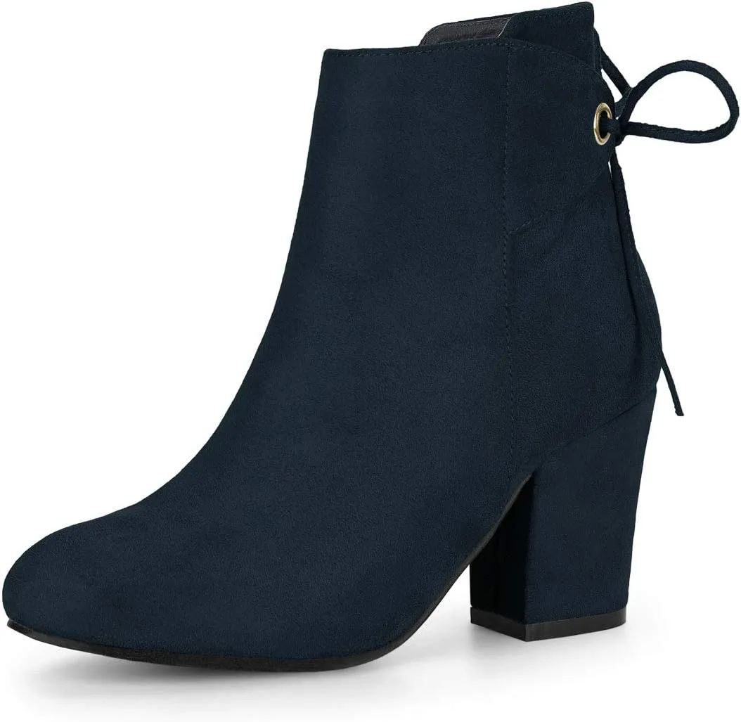 Allegra K Women's Round Toe Block Heel Zipper Lace Up Ankle Boots