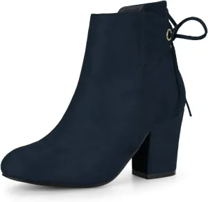 Allegra K Women's Round Toe Block Heel Zipper Lace Up Ankle Boots