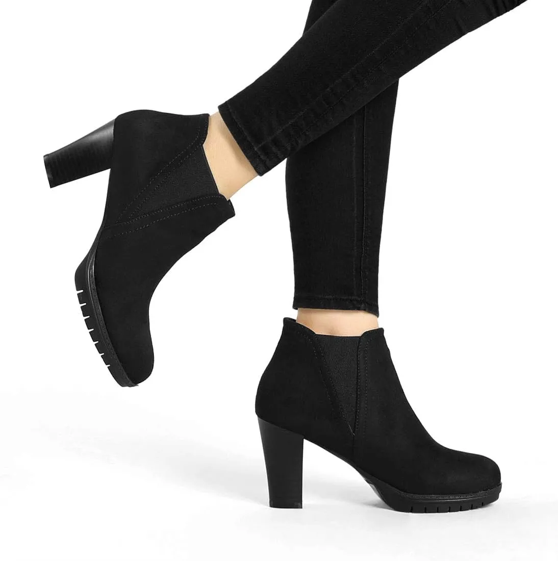 Allegra K Women's Round Toe Block Heels Chelsea Ankle Boots