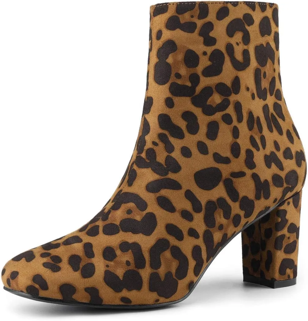 Allegra K Women's Round Toe Side Zip Chunky Heel Ankle Boots