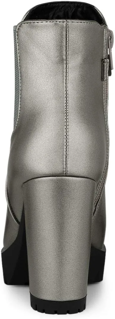 Allegra K Women's Round Toe Zipper Block Heel Platform Ankle Boots