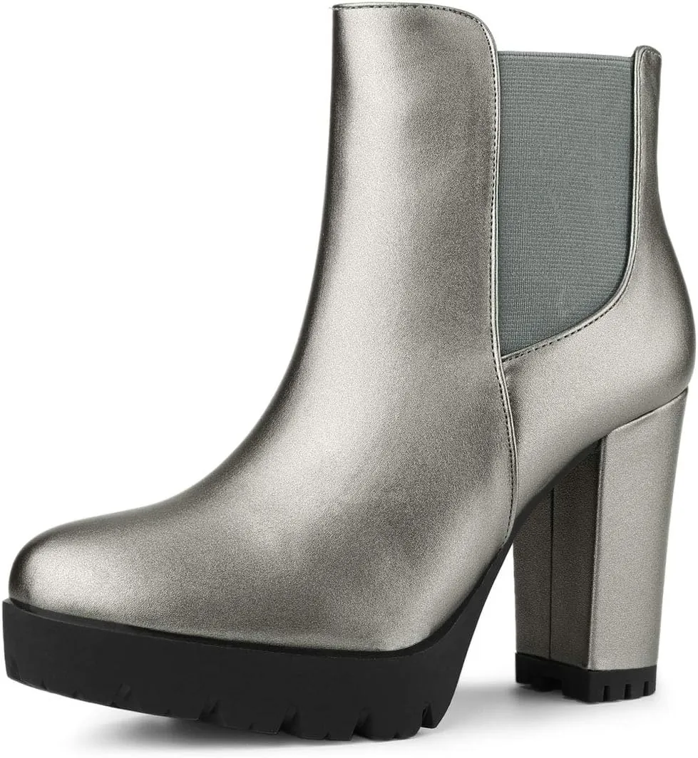 Allegra K Women's Round Toe Zipper Block Heel Platform Ankle Boots