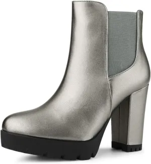 Allegra K Women's Round Toe Zipper Block Heel Platform Ankle Boots